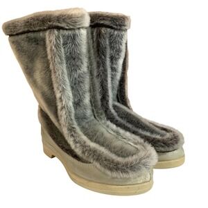 VTG Snowland Boots Womens Size 5 Gray Faux Fur Winter Warm Apres Ski Made in USA